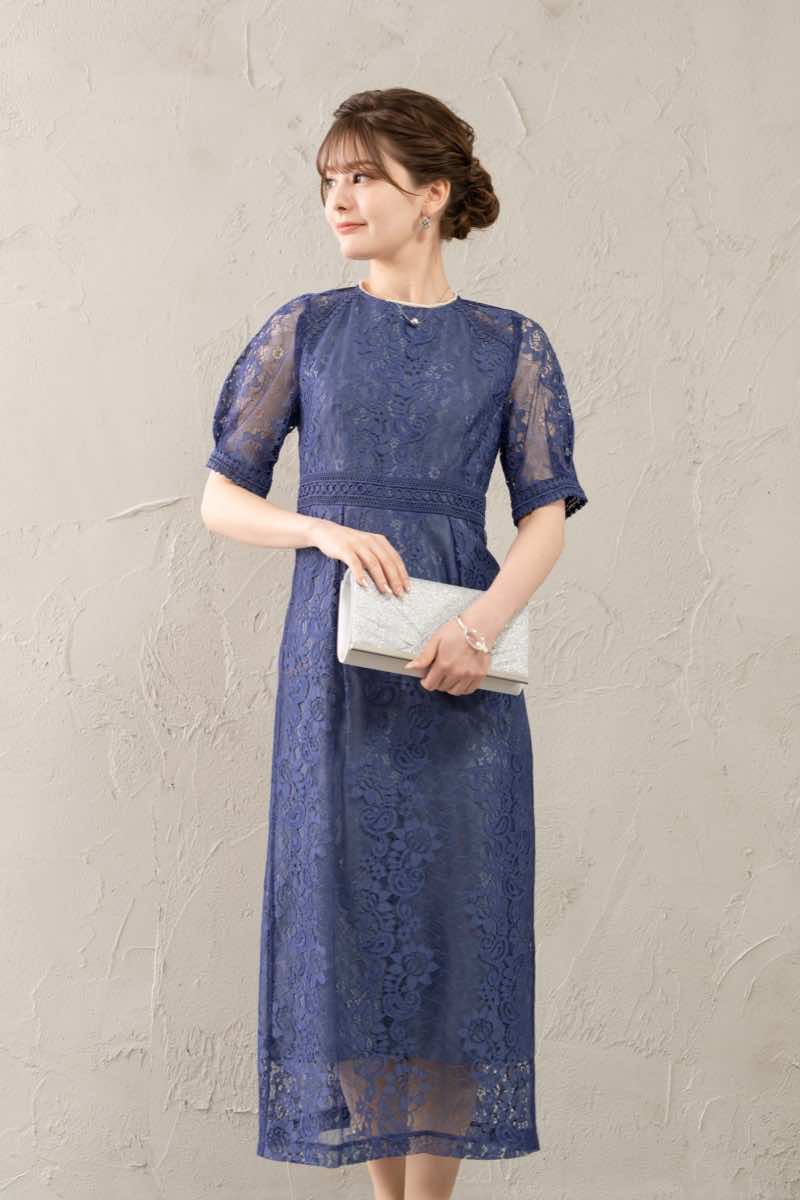 ブルーのコクーンスリーブタイトドレスの商品画像2