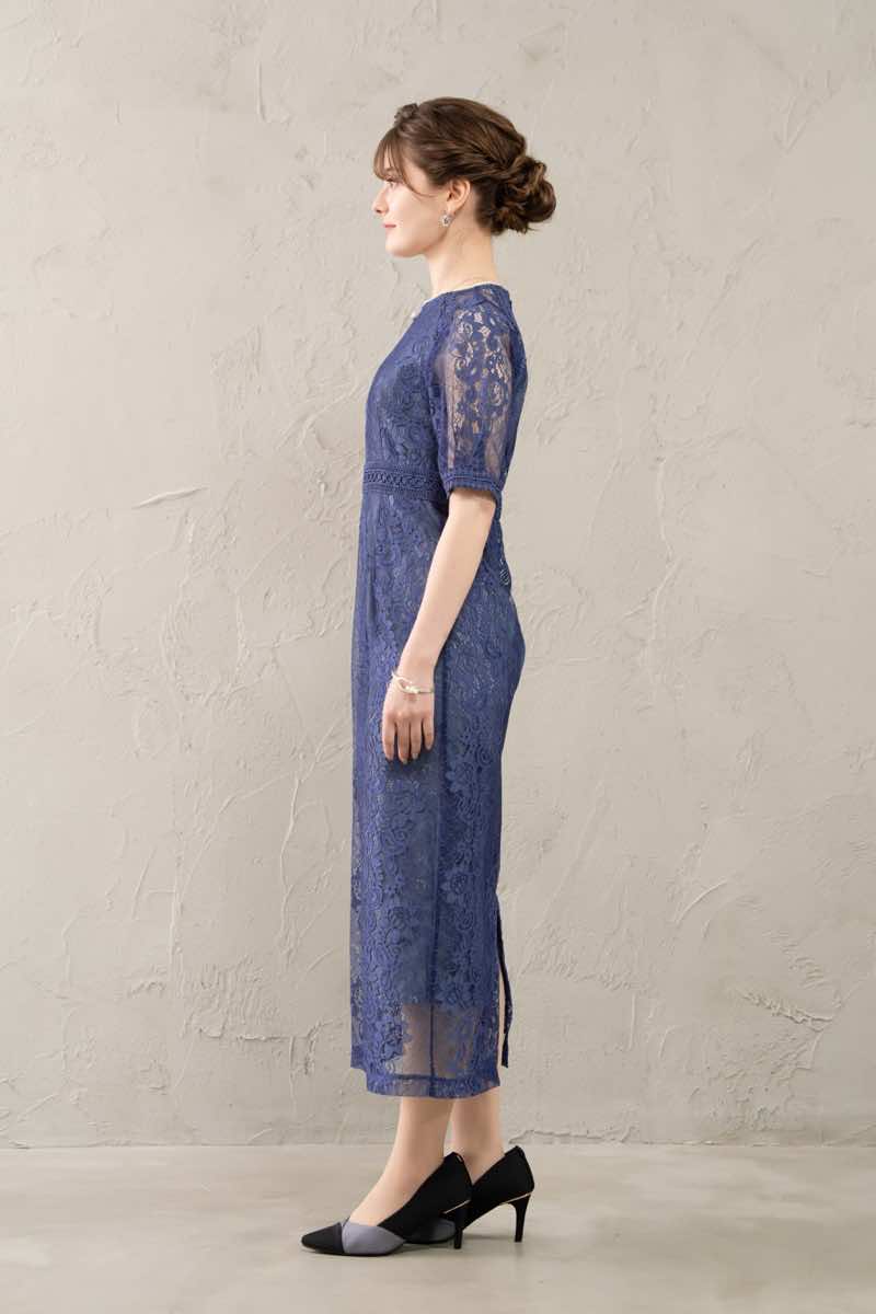 ブルーのコクーンスリーブタイトドレスの商品画像3