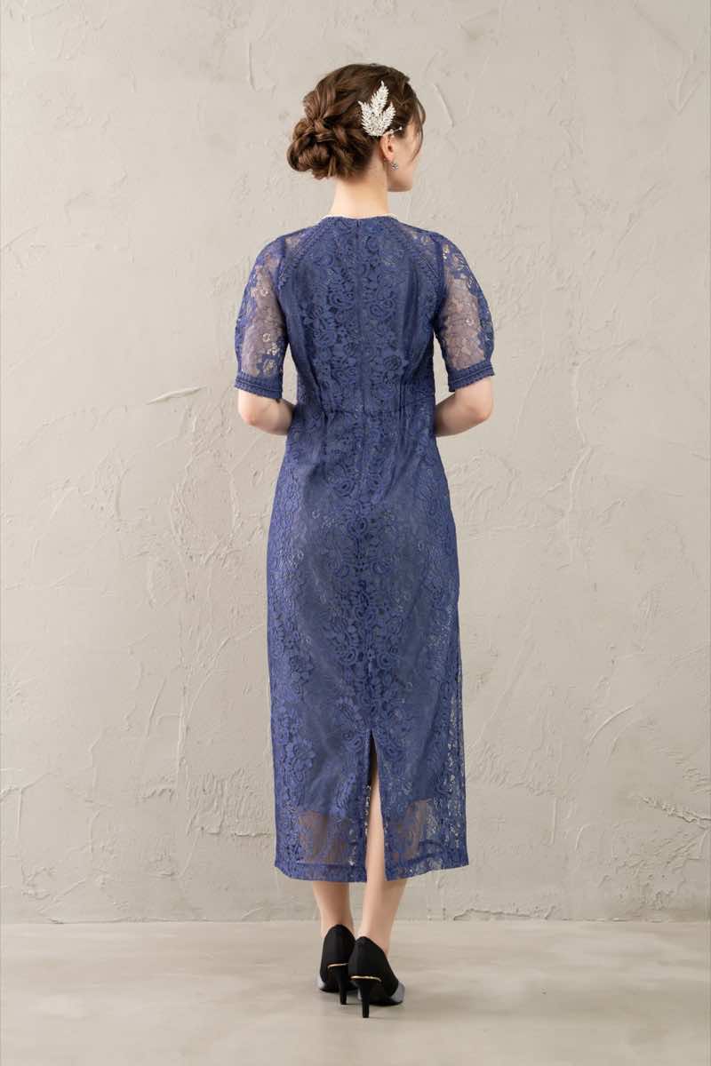 ブルーのコクーンスリーブタイトドレスの商品画像4
