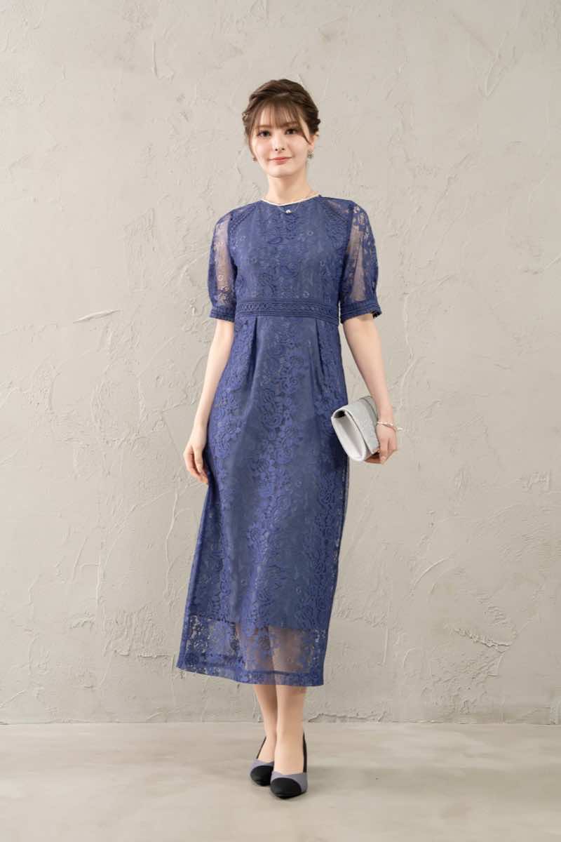 ブルーのコクーンスリーブタイトドレスの商品画像7