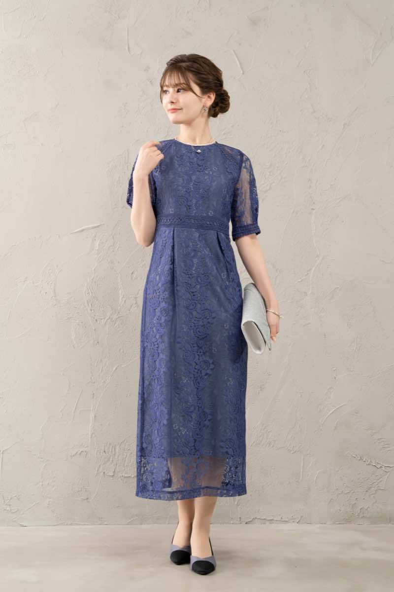 ブルーのコクーンスリーブタイトドレスの商品画像8