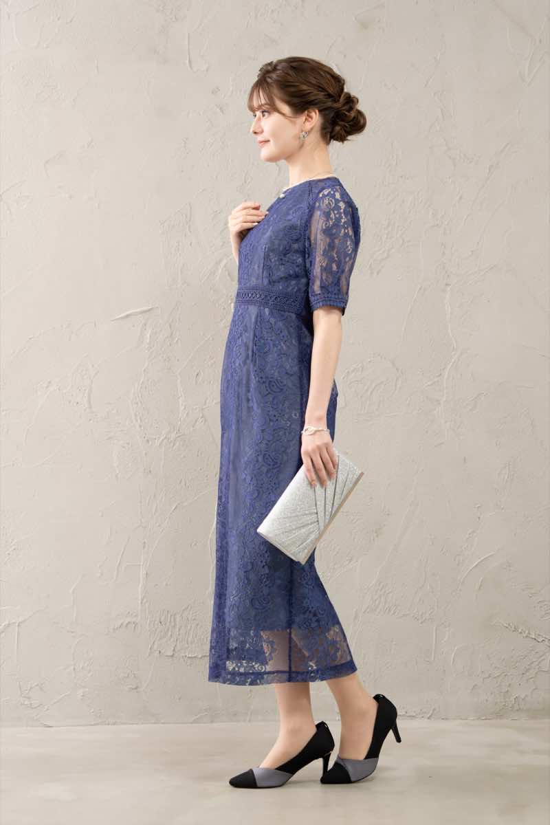 ブルーのコクーンスリーブタイトドレスの商品画像9