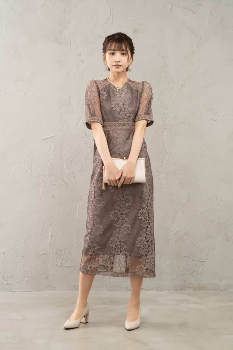 モカベージュのコクーンスリーブタイトドレスの商品画像8
