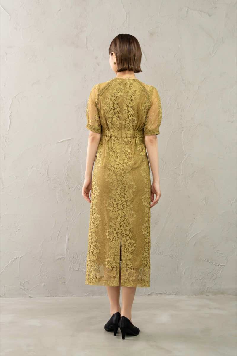 マスタードのコクーンスリーブタイトドレスの商品画像4