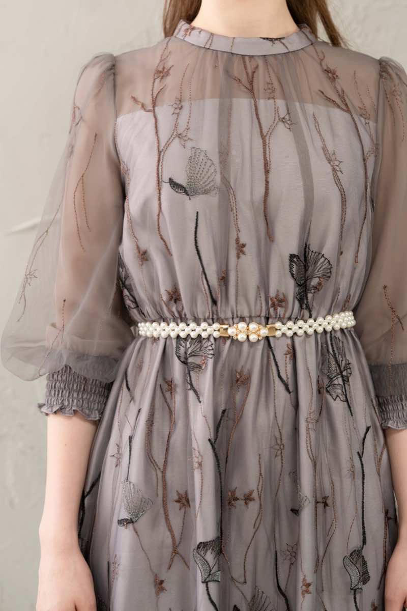 グレイッシュパープルのエンブロイダリレースドレスの商品画像5