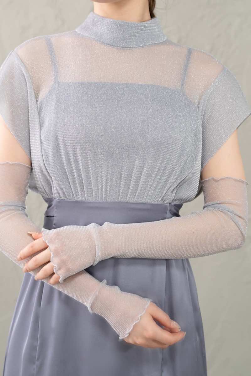 ブルーのアームカバー付きチュール×サテンドレスの商品画像6