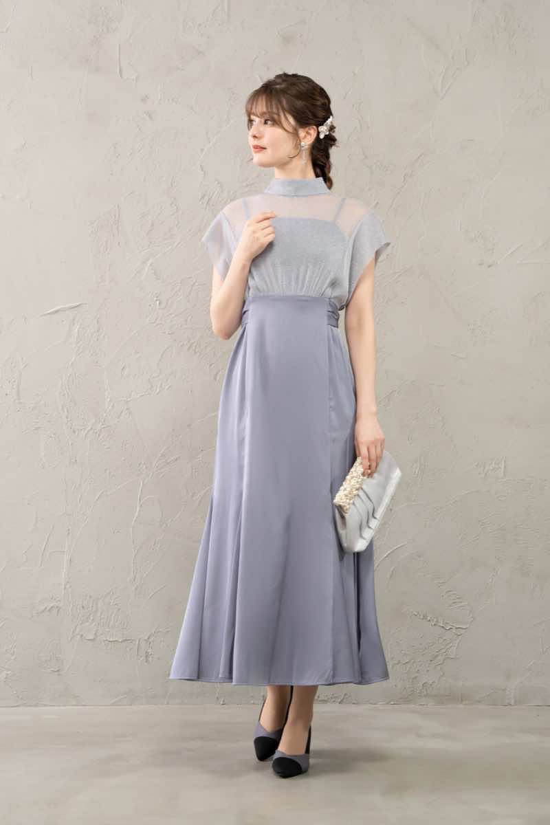 ブルーのアームカバー付きチュール×サテンドレスの商品画像7