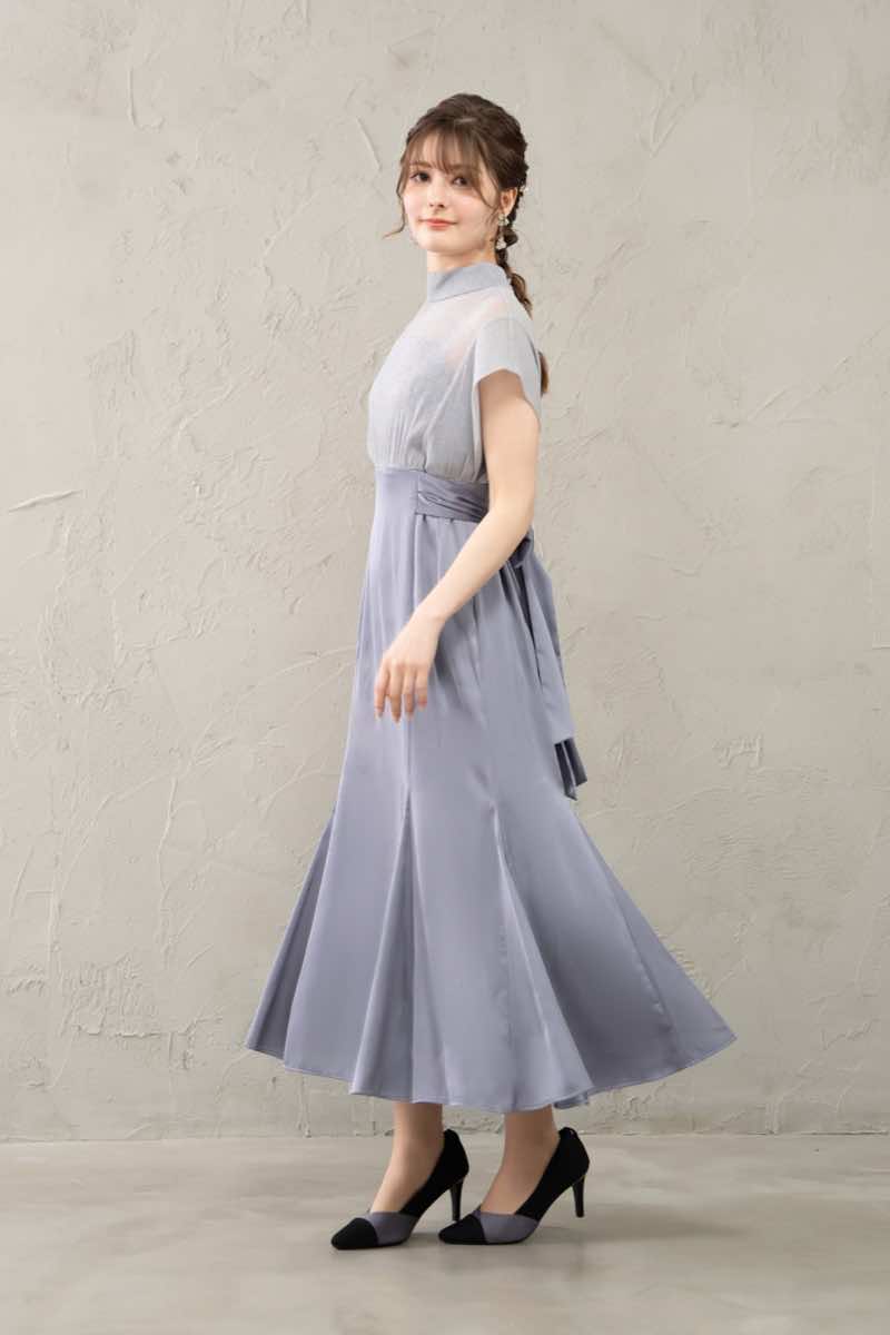 ブルーのアームカバー付きチュール×サテンドレスの商品画像8