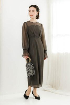チャコールのシフォンスリーブドレス<br>select shop | L | A-2693