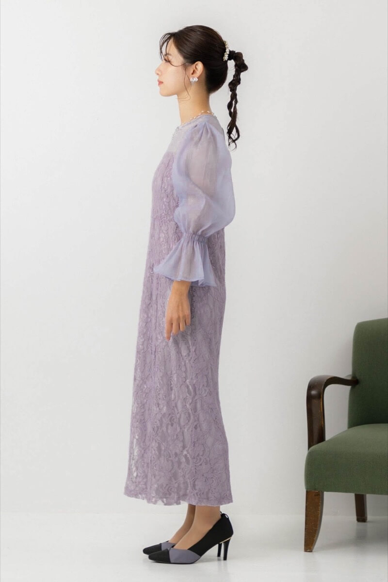 グレーの配色レースタイトドレスの商品画像3