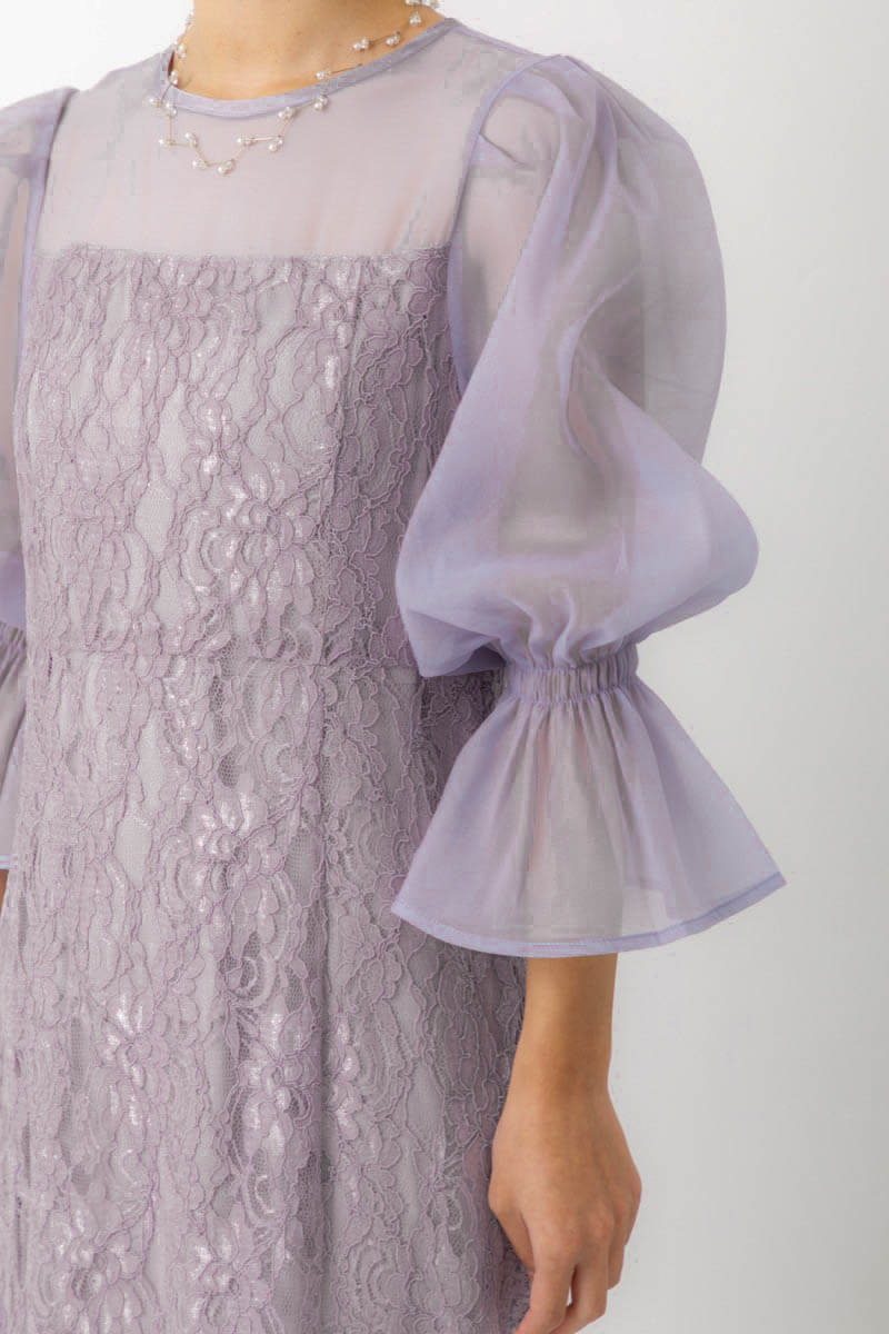 グレーの配色レースタイトドレスの商品画像6