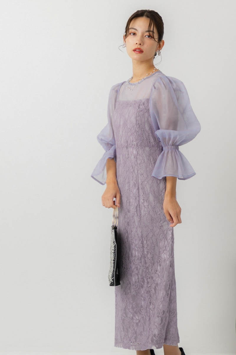 グレーの配色レースタイトドレスの商品画像9