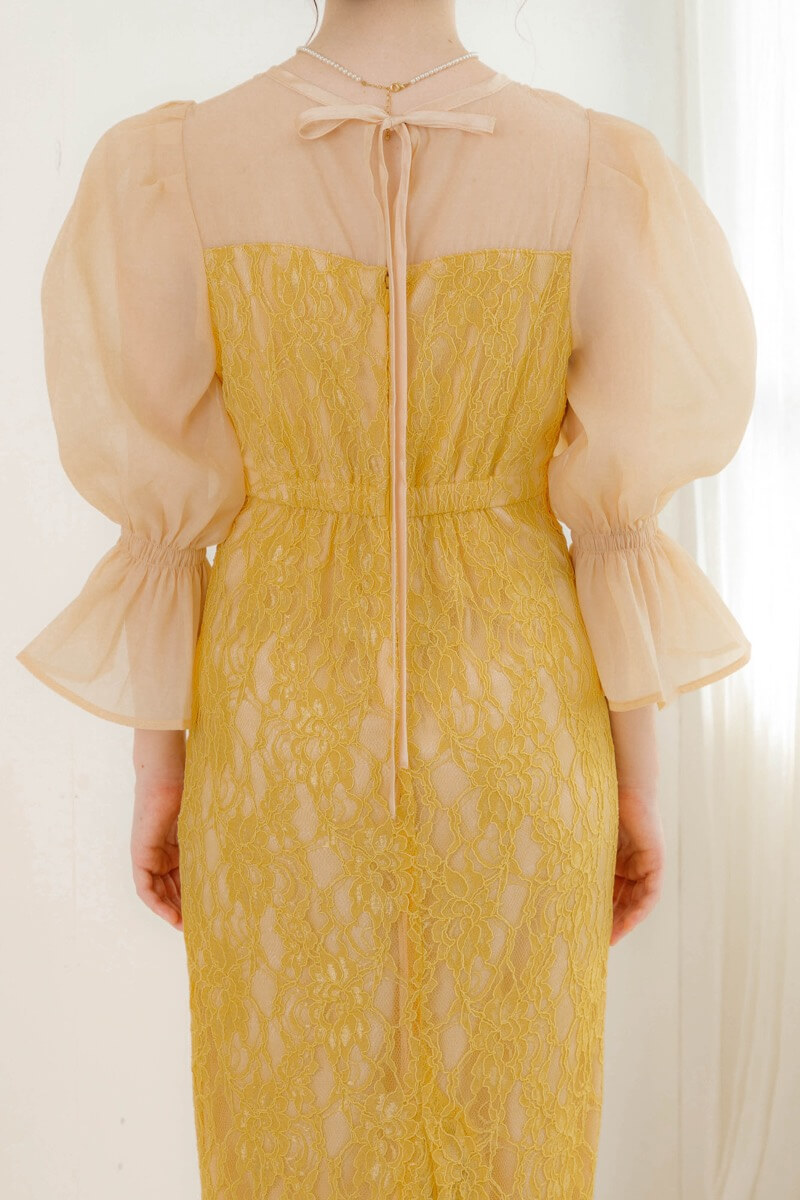 イエローの配色レースタイトドレスの商品画像5