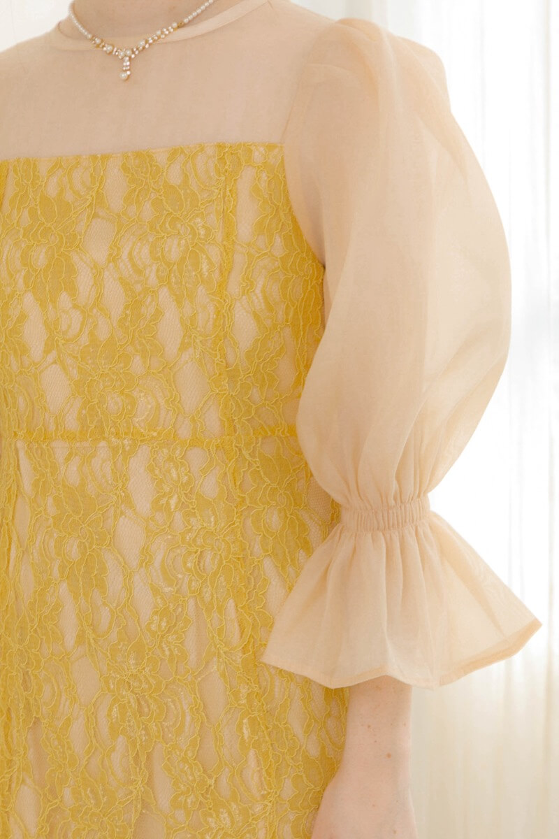 イエローの配色レースタイトドレスの商品画像6