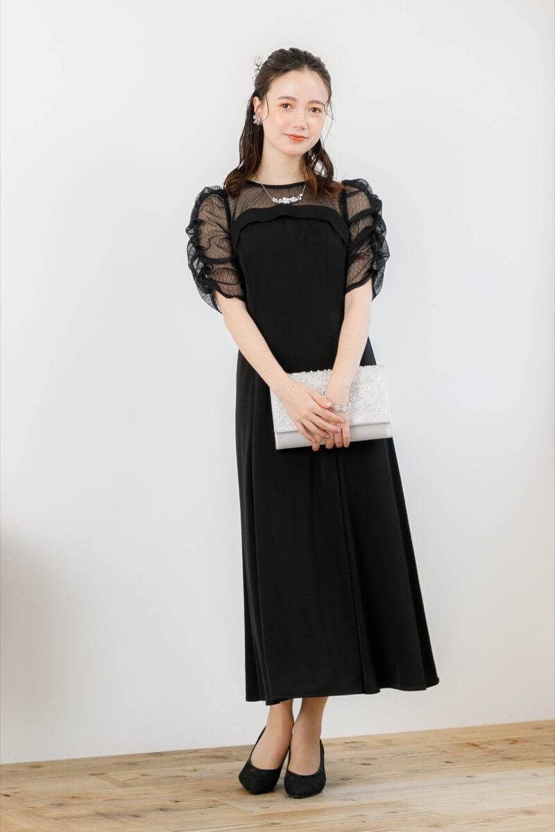 ブラックのダイヤチュールフレアドレスの商品画像7