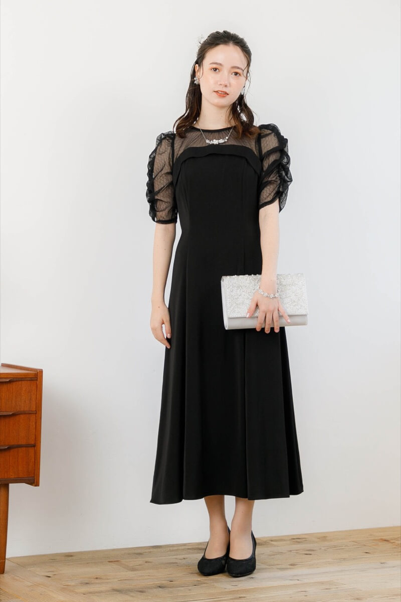 ブラックのダイヤチュールフレアドレスの商品画像9