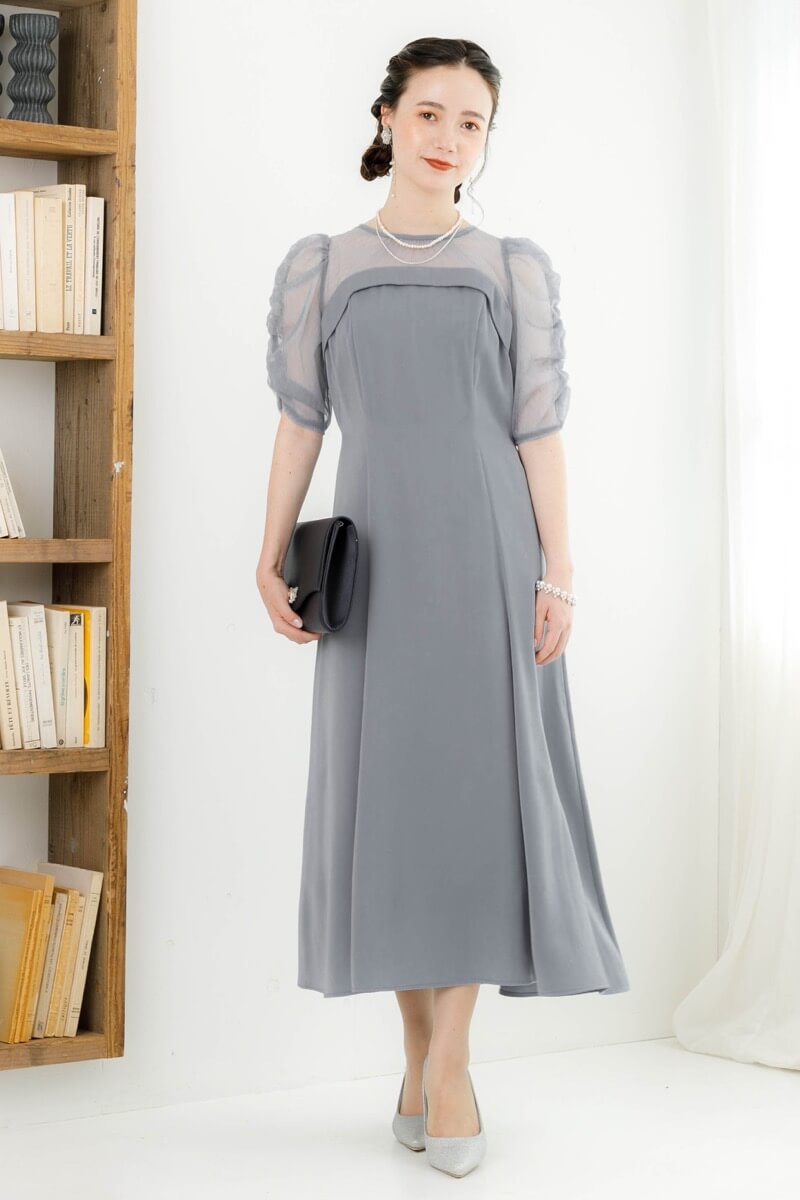 ブルーのダイヤチュールフレアドレスの商品画像2