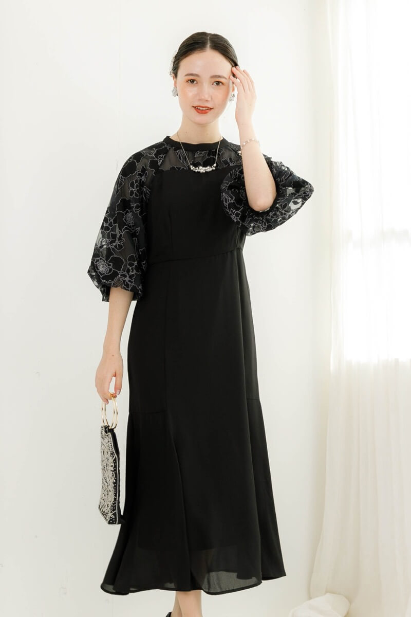ブラックの花柄オパールドレスの商品画像7
