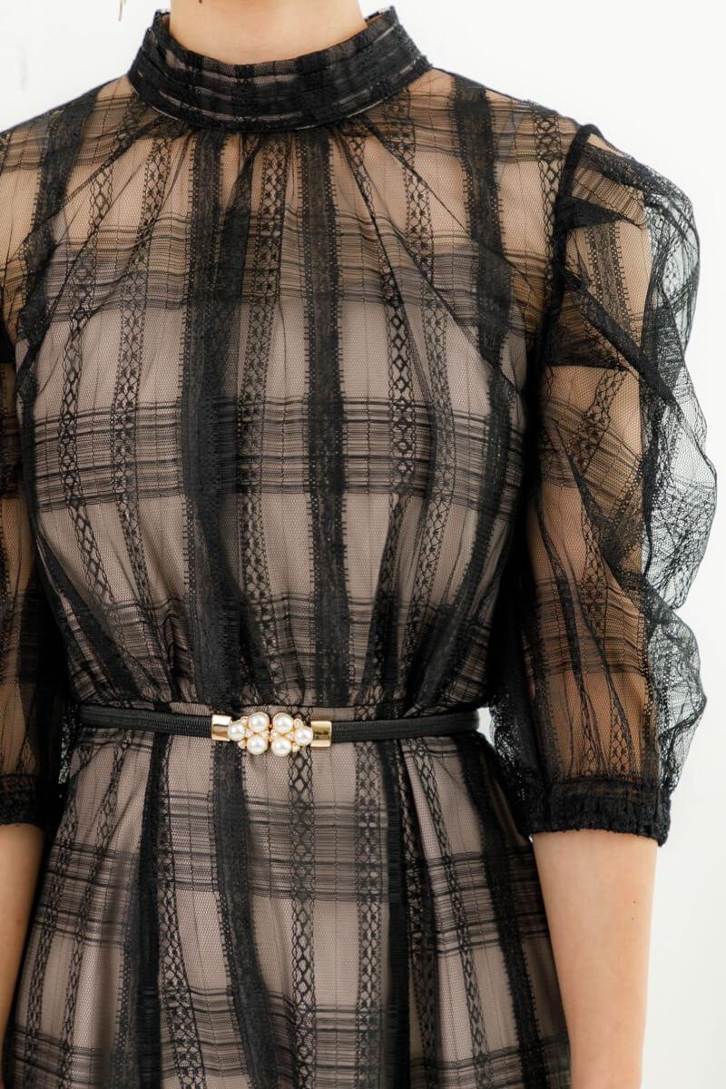 ブラックのブロックチェックドレスの商品画像5