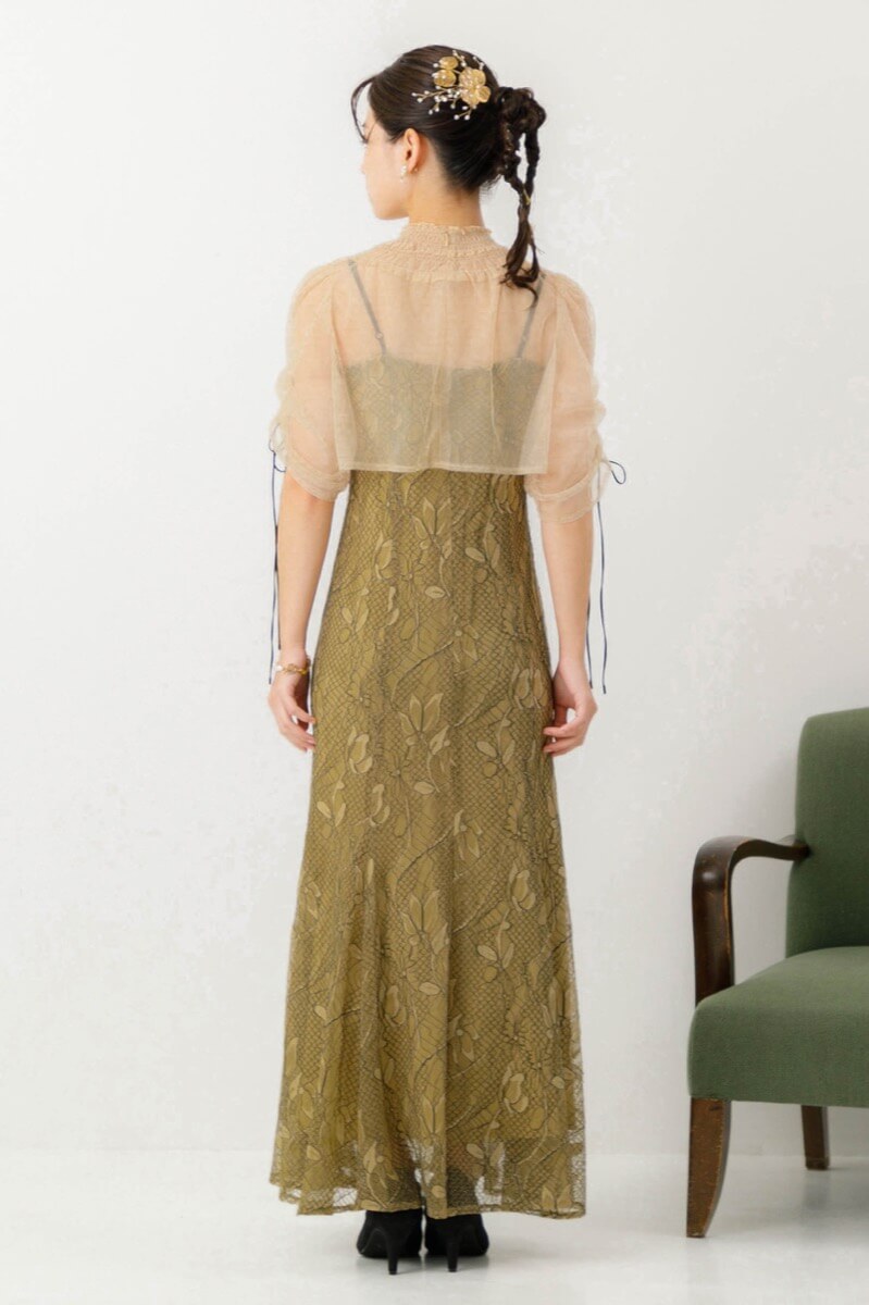 イエローのブラウス付きフラワーレースドレスの商品画像4