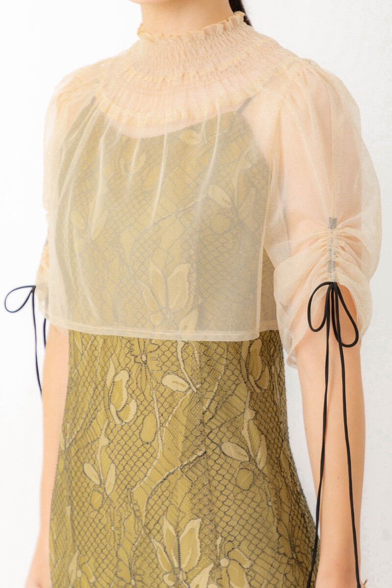 イエローのブラウス付きフラワーレースドレスの商品画像5