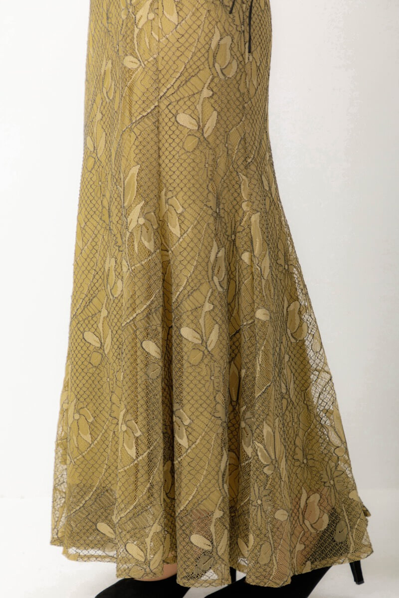 イエローのブラウス付きフラワーレースドレスの商品画像6