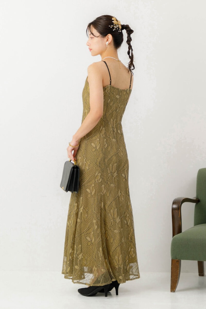 イエローのブラウス付きフラワーレースドレスの商品画像8