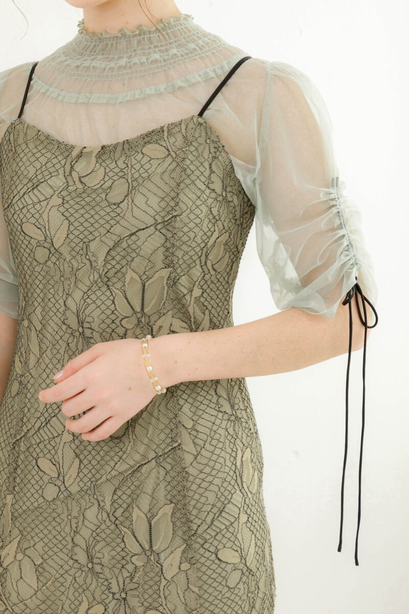 グリーンのブラウス付きフラワーレースドレスの商品画像5
