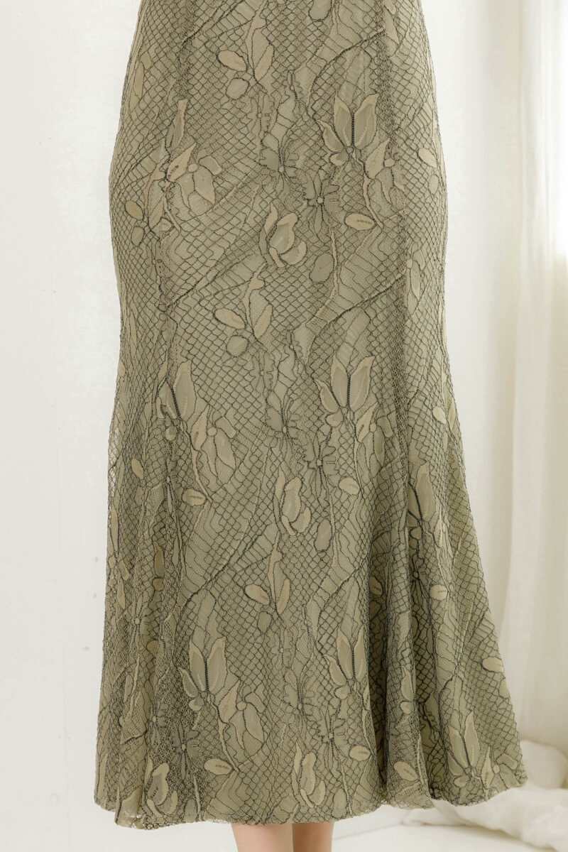 グリーンのブラウス付きフラワーレースドレスの商品画像6