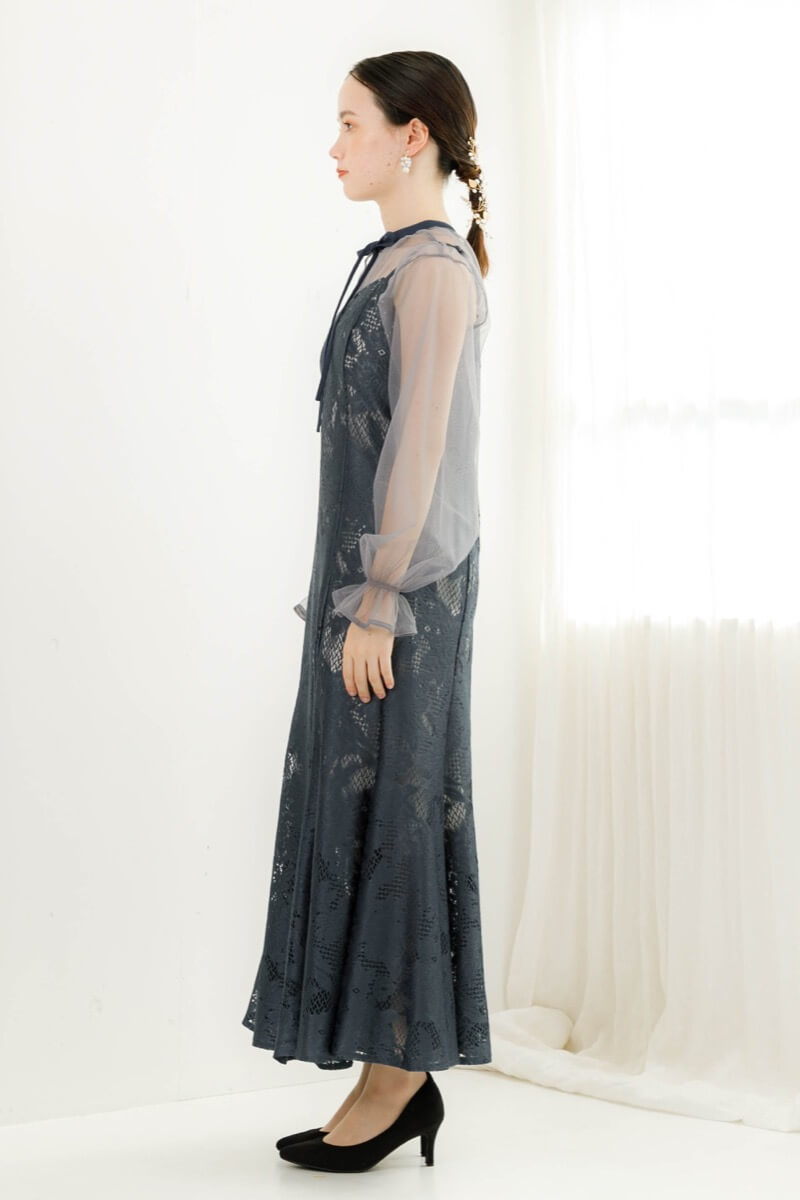 アビスブルーのチュールブラウス付きドレスの商品画像3