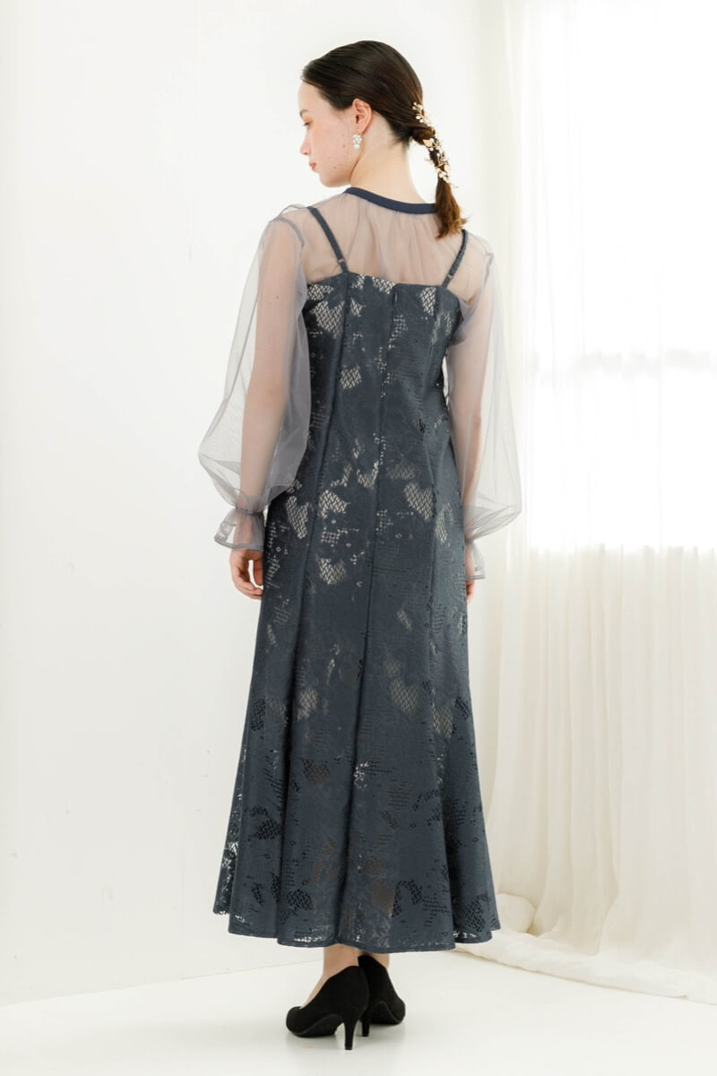 アビスブルーのチュールブラウス付きドレスの商品画像4