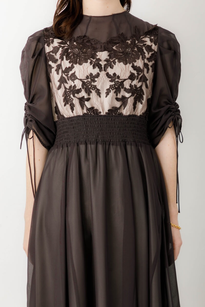 チャコールのフラワーレースオーガンジードレスの商品画像5