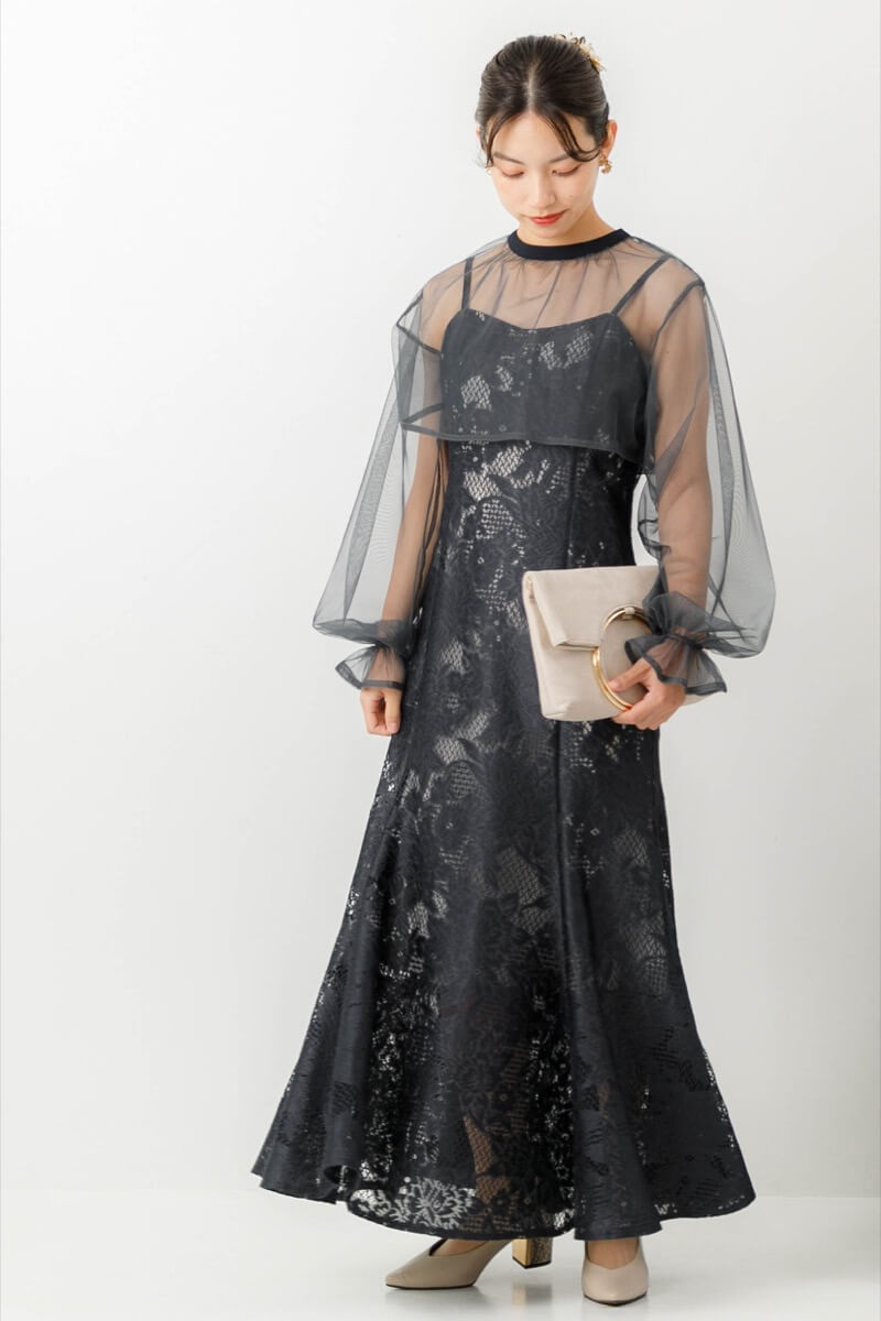 アーミーカーキのチュールブラウス付きドレスの商品画像11