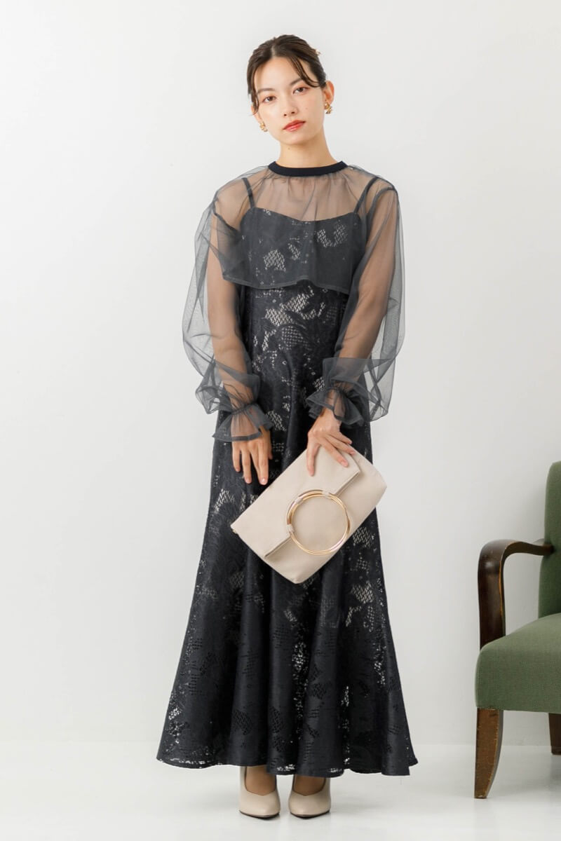 アーミーカーキのチュールブラウス付きドレスの商品画像2