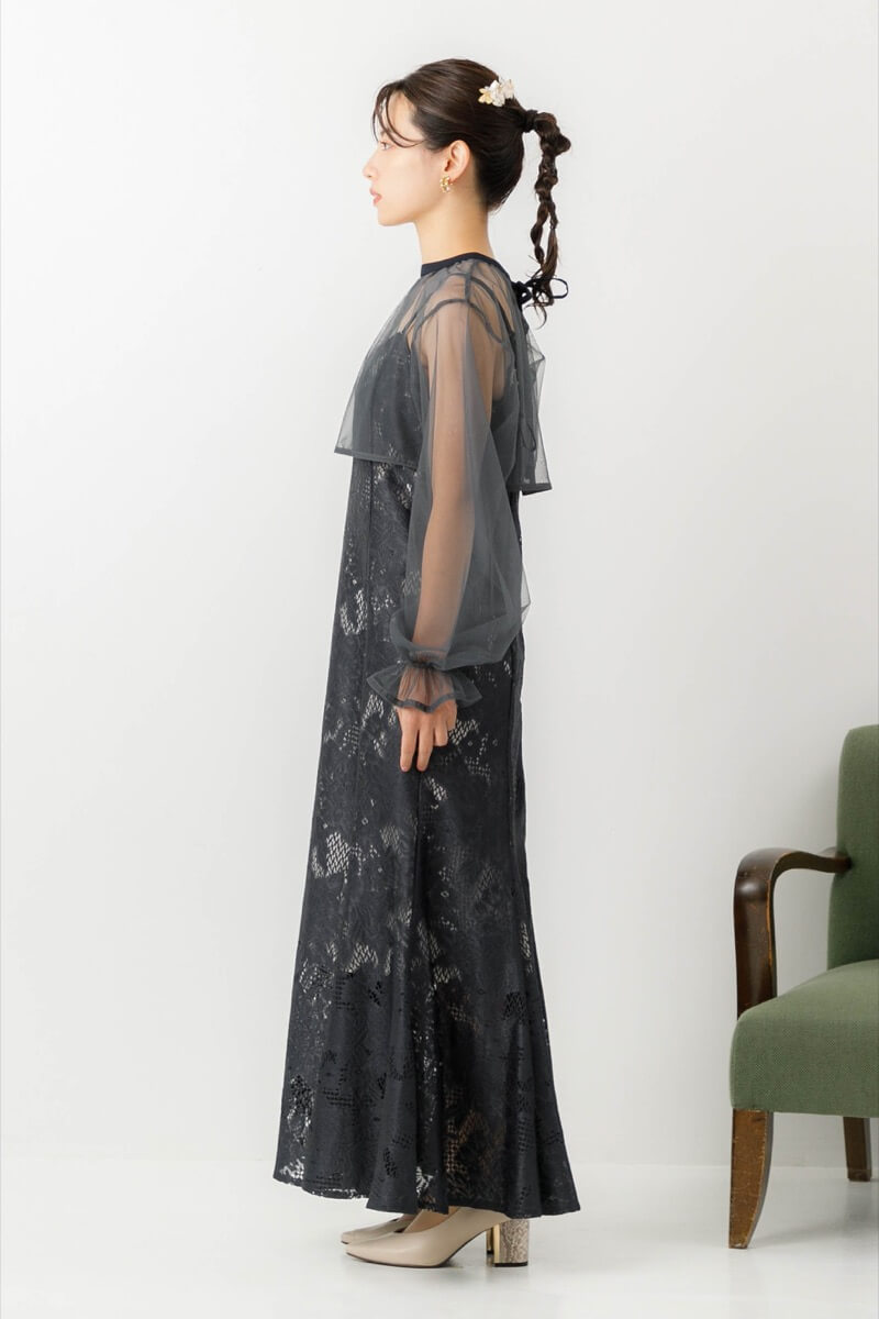 アーミーカーキのチュールブラウス付きドレスの商品画像3