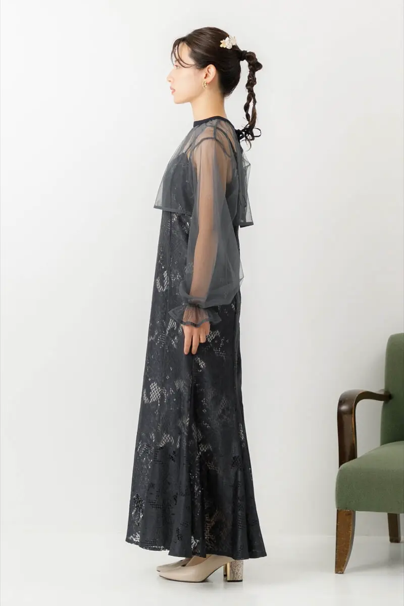 アーミーカーキのチュールブラウス付きドレス | Dorry doll | M | 結婚