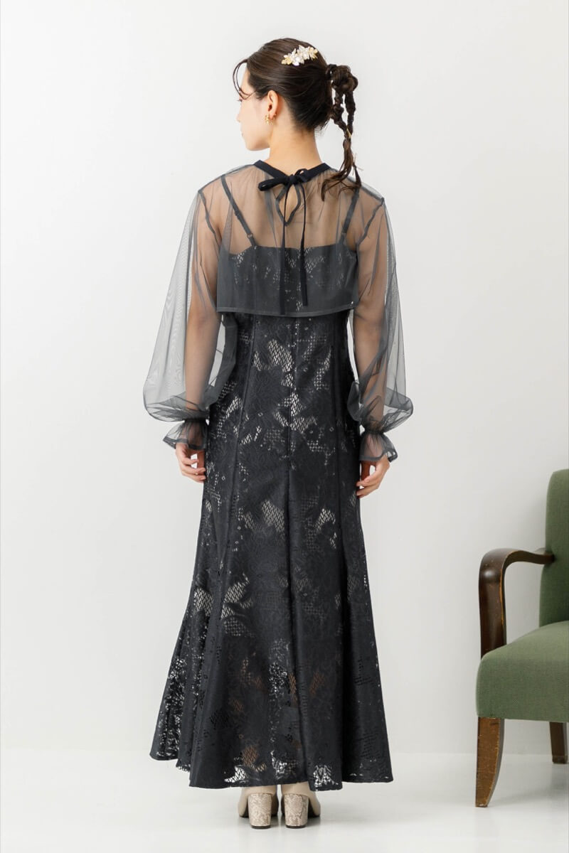アーミーカーキのチュールブラウス付きドレスの商品画像4