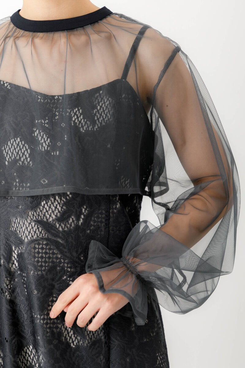 アーミーカーキのチュールブラウス付きドレスの商品画像6