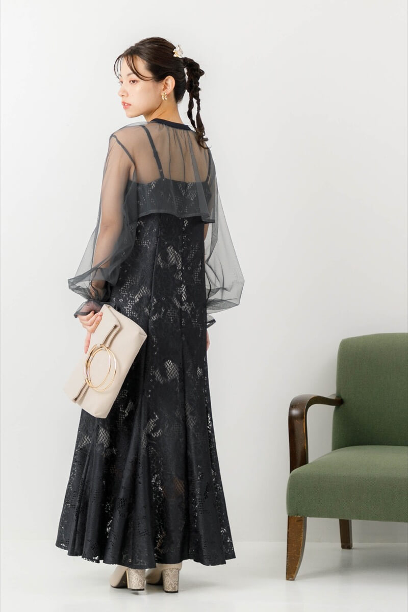 アーミーカーキのチュールブラウス付きドレスの商品画像9
