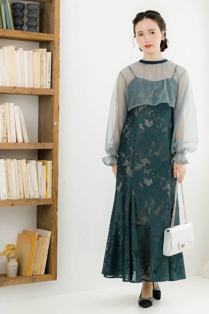 アンティークミントのチュールブラウス付きドレス | Dorry doll | M