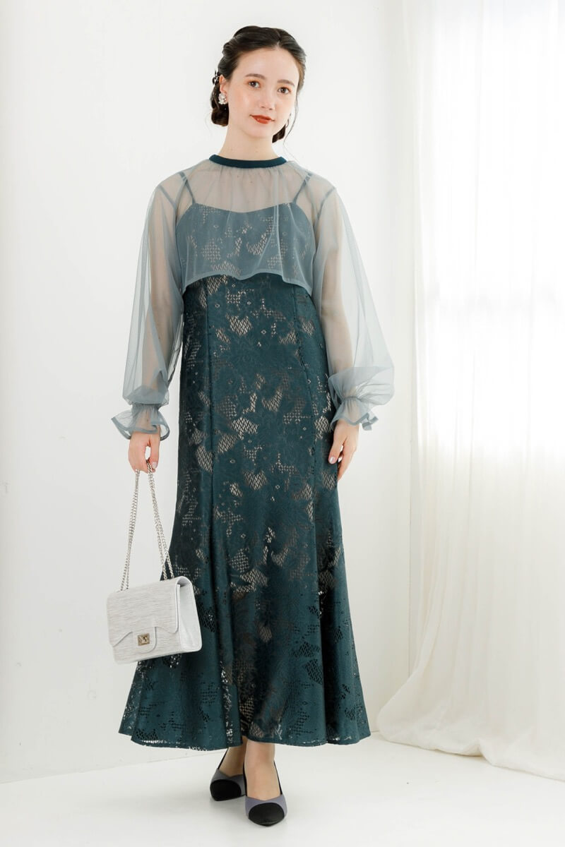 アンティークミントのチュールブラウス付きドレスの商品画像2