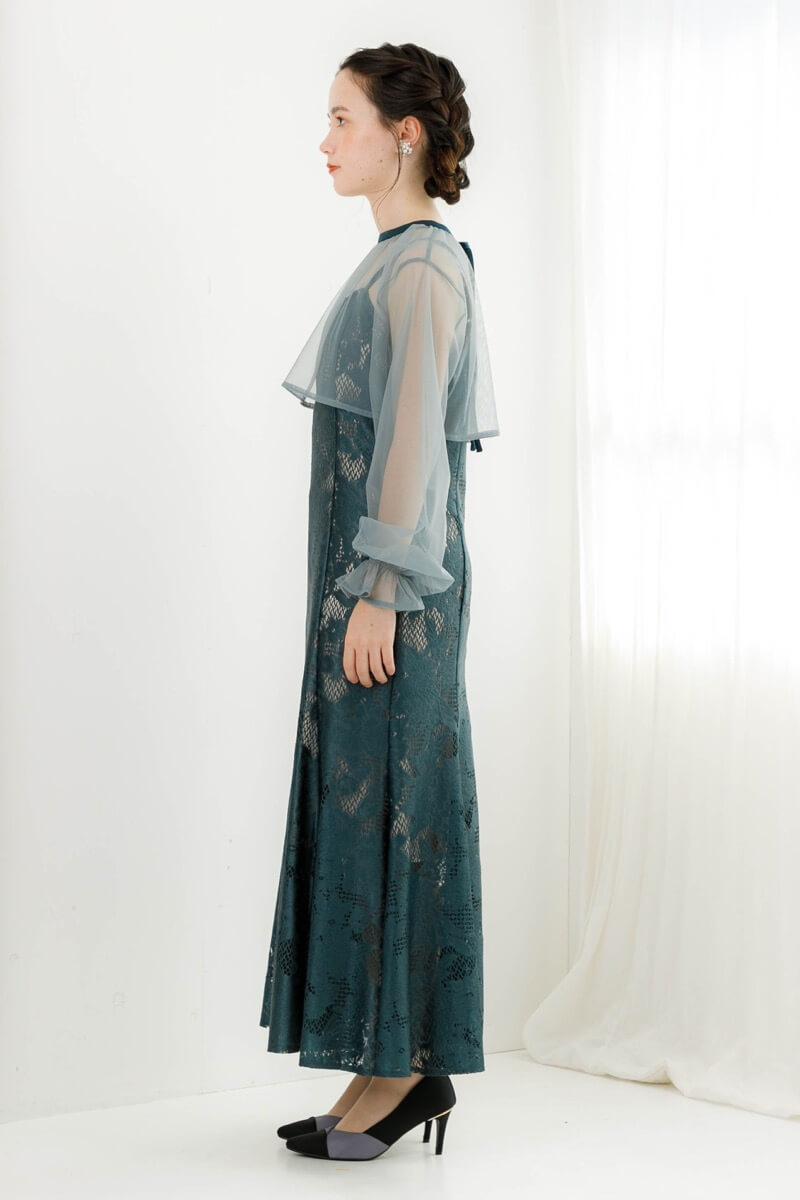 アンティークミントのチュールブラウス付きドレスの商品画像3