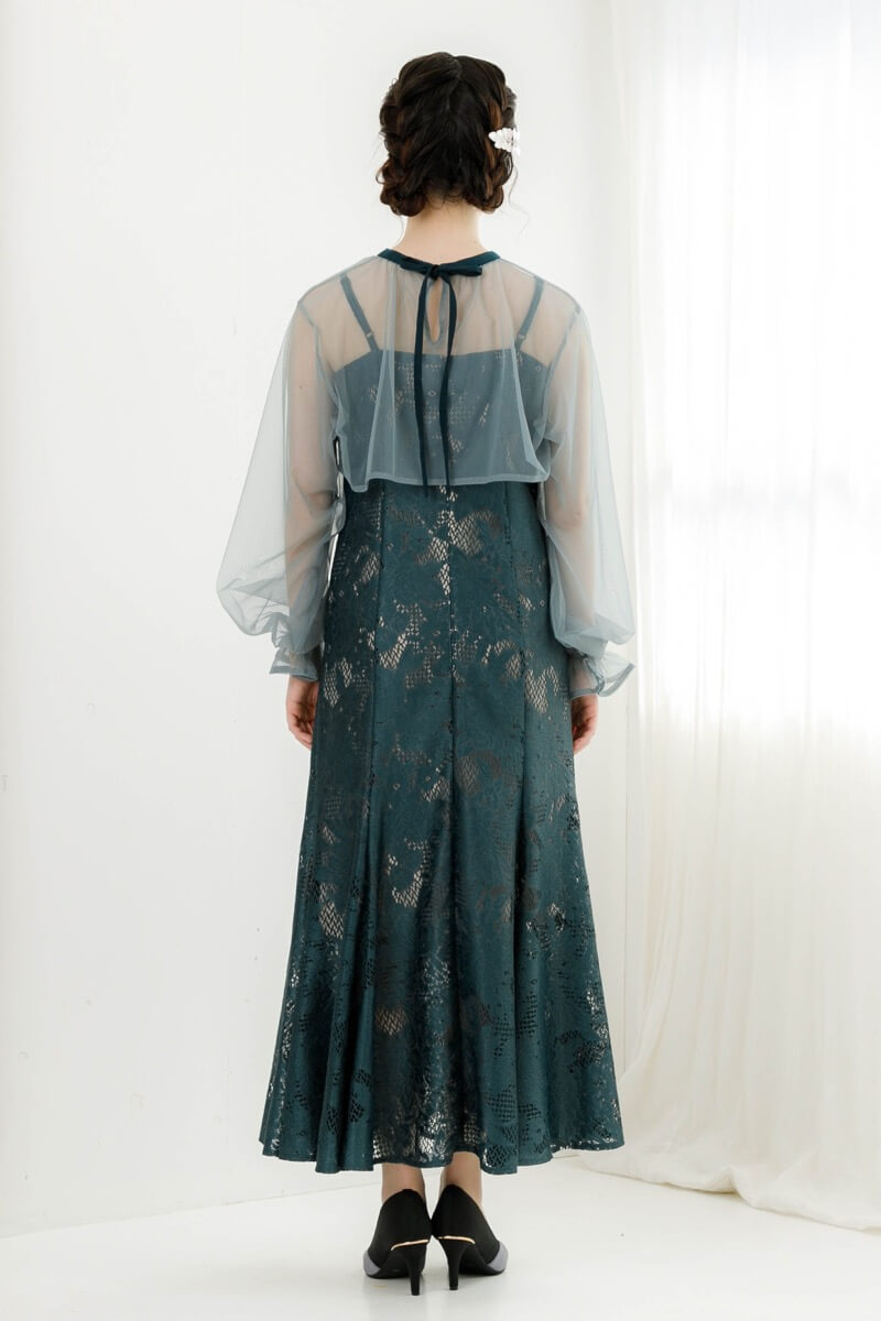 アンティークミントのチュールブラウス付きドレスの商品画像4