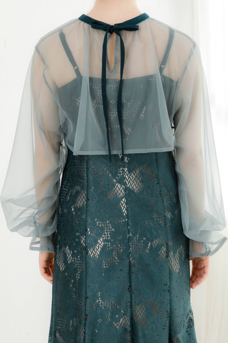アンティークミントのチュールブラウス付きドレスの商品画像5