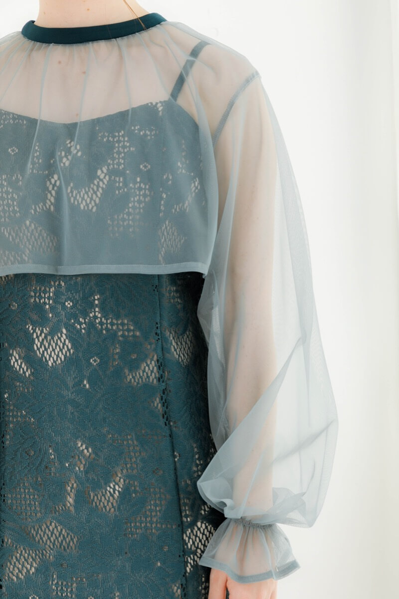 アンティークミントのチュールブラウス付きドレスの商品画像6