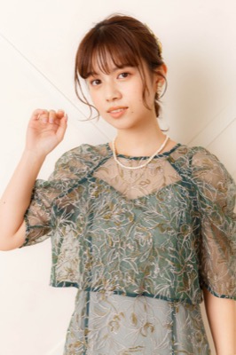 グリーンの総レースレイヤードドレス | LE' RURE | M | A-2791