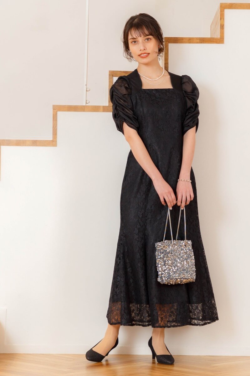 ブラックのギャザースリーブマーメイドドレスの商品画像10 ブラックのギャザースリーブマーメイドドレスの商品画像10