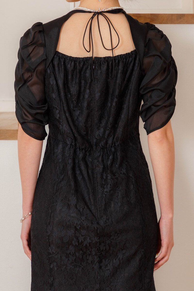 ブラックのギャザースリーブマーメイドドレスの商品画像5 ブラックのギャザースリーブマーメイドドレスの商品画像5