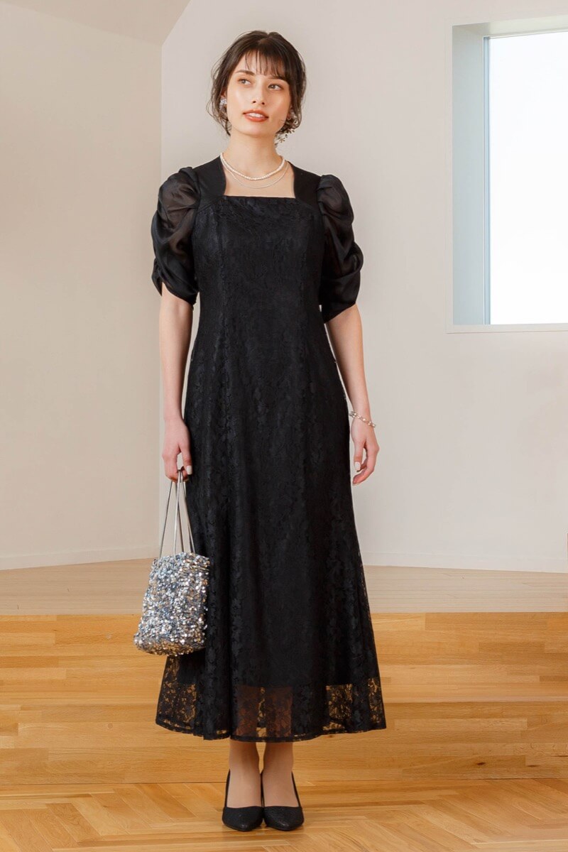 ブラックのギャザースリーブマーメイドドレスの商品画像7 ブラックのギャザースリーブマーメイドドレスの商品画像7