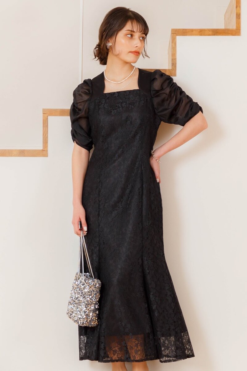 ブラックのギャザースリーブマーメイドドレスの商品画像8 ブラックのギャザースリーブマーメイドドレスの商品画像8